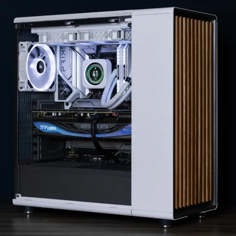 White themed build for a custom high end workstation and gaming pc in a Fractal Design North casing.