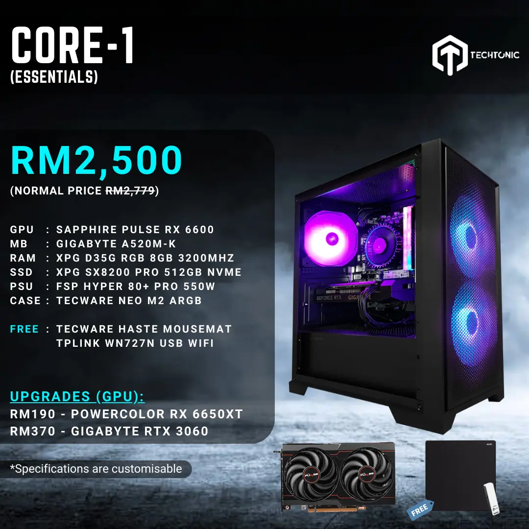Custom PC Package with pre-tailored specifications with the bare essential components to ensure stability - able to handle all forms of workloads from gaming to photo and video editing, data analytics and rendering. This is the budget friendly option for those who want performance without breaking the bank.